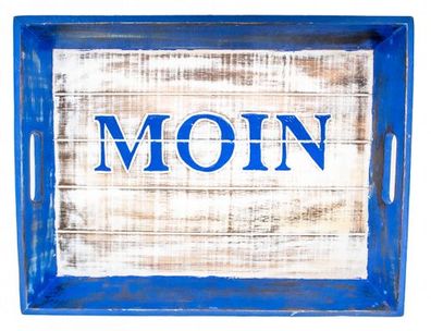 Tablett mit "Moin" aus Albesia in verschiedenen Farben : Blau