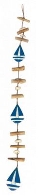 Treibholzkette mit drei Segelboten : Blau