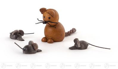 Miniatur Katz und Maus (4) H=ca 2 cm NEU Erzgebirge Weihnachtsfigur Holzfigur