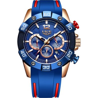 S-Watchmaker Blau-Orange-Gold Uhr - Sportliche Chronograph mit großem Zifferblatt