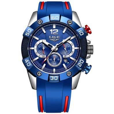 S-Watchmaker Blau-Orange-Silber Uhr - Sportliche Chronograph mit großem Zifferblatt