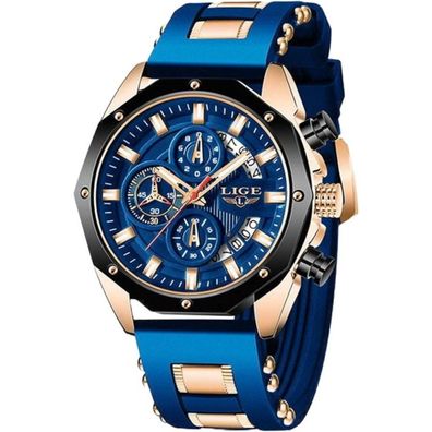 S-Watchmaker Blau-Gold Edel Uhr - Sportliche Chronograph mit großem Zifferblatt