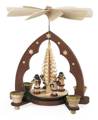 Tischpyramide Musikantenengel Spitzbogen Spanbaum 1-stöckig natur für Kerzen