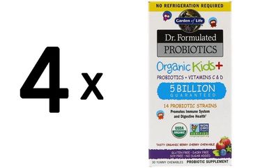 4 x Dr. Formulated Probiotics Organic Kids + , Berry Cherry - 30 chewables