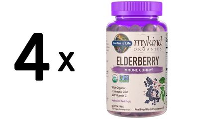 4 x Mykind Organics Elderberry, Made with Real Fruit - 120 vegan gummy drops