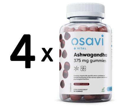 4 x Ashwagandha 375mg Gummies, Cherry - 90 gummies