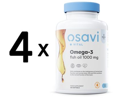 4 x Osavi Omega-3 Fish Oil, 1000mg, Lemon - 120 softgels