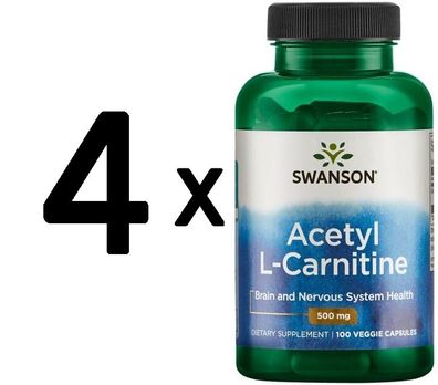 4 x Acetyl L-Carnitine, 500mg - 100 vcaps