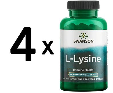4 x AjiPure L-Lysine, 500mg - 90 vcaps