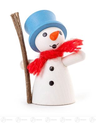 Weihnachtliche Miniatur Schneemann mit blauem Zylinder BxHxT 3,5 cmx5 cmx1,5 cm