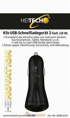 KFZ Ladegerät 2x USB-A 20 Watt Schwarz