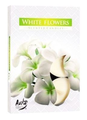 Duftkerzen-Set mit weißen Blumen, 6 Stk. - Aura Aromatherapie 6er-Pack