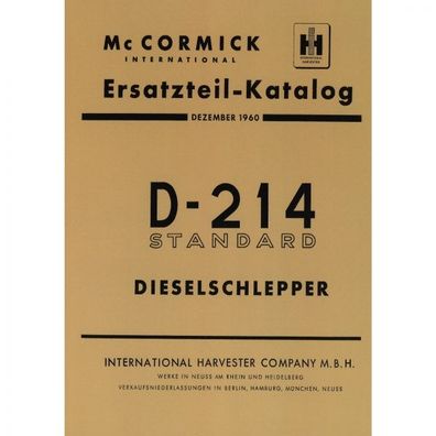 McCormick Ersatzteilliste Dieselschlepper Standard D214-Traktor Ersatzteilliste