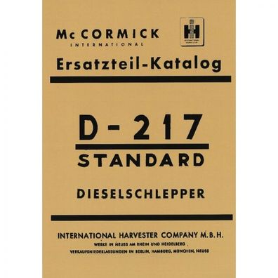 McCormick Ersatzteilliste Dieselschlepper Standard D217-Traktor Ersatzteilliste