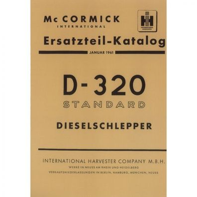 McCormick Ersatzteilliste Dieselschlepper Standard D320 Traktor Ersatzteilliste