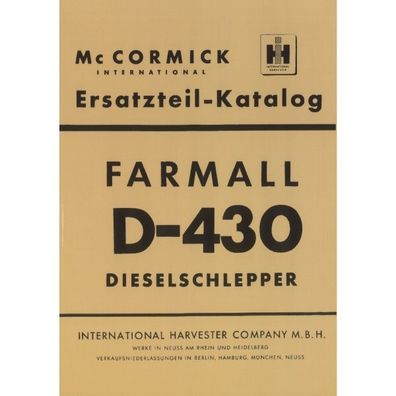 McCormick Ersatzteilliste Dieselschlepper Farmall D430-Traktor Ersatzteilliste