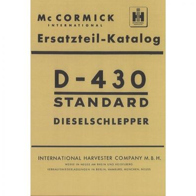 McCormick Ersatzteilliste Dieselschlepper Standard D430-Traktor Ersatzteilliste
