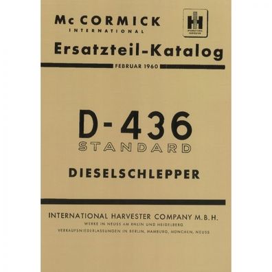 McCormick Ersatzteilliste Dieselschlepper Standard D436-Traktor Ersatzteilliste