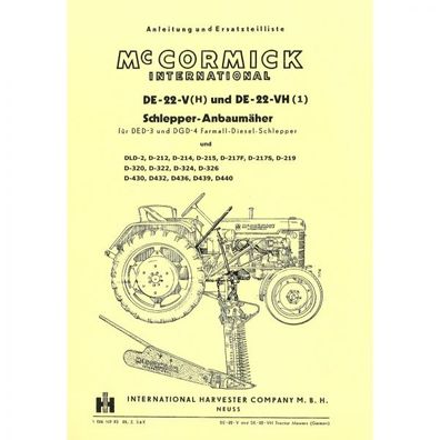 McCormick Anbaumäher DE22 V und DE22 VH Bedienungsanleitung und Ersatzteilliste