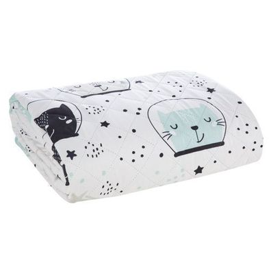 Tagesdecke Bettüberwurf 170x210 cm Katzen weiß grün schwarz Bettdecke Modern Deko