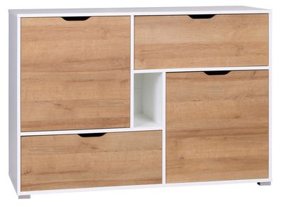 FURNIX Sideboard WILIA K2D2SZ mit Schubladen und Türen Weiß/ Goldene Eiche