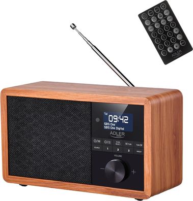 Adler AD 1184 Radio DAB+ Bluetooth Digitalradio Wecker Alarmfunktion Holz braun