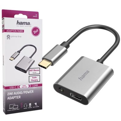 Hama 2in1 Audio-Adapter USB-C auf 3,5mm Klinke AUX + Ladebuchse Strom Smartphone