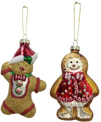 2 Stück Lebkuchenfiguren zum Hängen 12,8cm Glas Weihnachtshänger Geschenkanhänger
