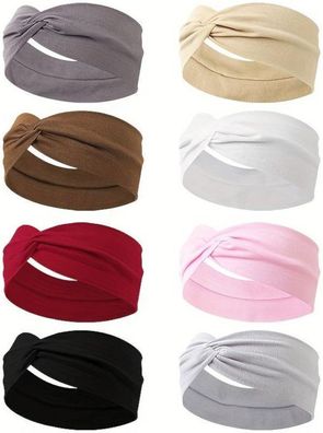 8 Verschiedene Jersey Sport Stirnbänder - Atmungsaktive Rutschfeste Haarbänder
