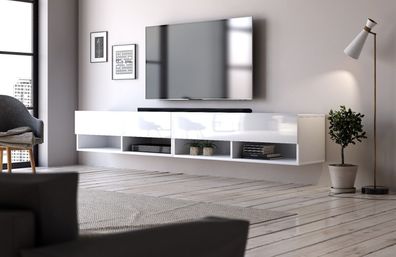 Fernsehschrank DERBY Hochglanz weiß 280 cm TV Board Fernsehtisch Lowboard