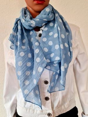 Blogger Italy Schal Tuch Seide/ Baumwolle asymetrisch große Punkte Jeansblau