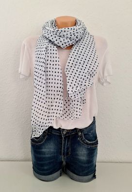 Blogger Italy Schal Tuch Seide/ Baumwolle asymetrisch mittelgroße Punkte Weiß/ Blau