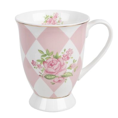 Clayre & Eef Tasse 300 ml Rosa Weiß Porzellan Rosen (Gr. 12x8x10 cm / 300 ml)