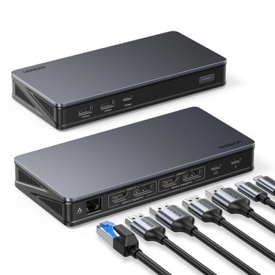 Ugreen CM615 USB-C, DisplayPorrt, HDMI, RJ45 Multifunktionsadapter – Grau mit ...