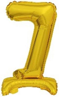 amscan® 9910075 Folienballon Mini Zahl 7 - 15 x 38 cm, mit Standfuß, gold