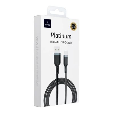 WiWU - Platinum Series Datenkabel Wi-C019 USB A auf USB C 3A 1,2m Kabel - schwarz