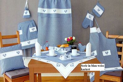 Küche Blau Weiß Kariert Tischdecke Tischläufer Kissenbezug Latzschürze Landhaus