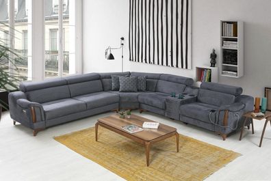 Grau Ecksofa Wohnzimmer Luxus Sofa L-Form Modern Design Möbel Textil