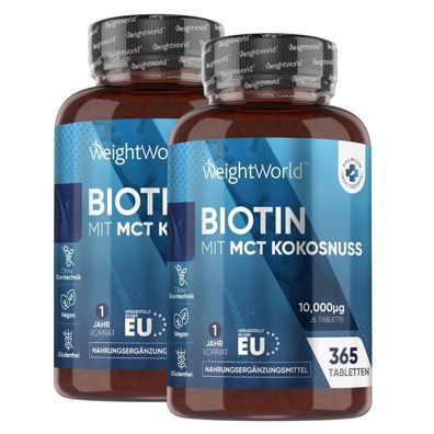 Biotin (10.000mcg) - 2 Jahr MCT Kokosnuss, Zink & Selen für Haar Haut & Nägel