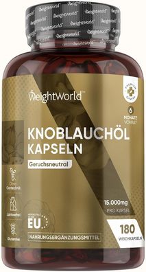 Knoblauch Kapseln - 15.000mg je Tagesdosis - 180 Weichkapseln für 6 Monate