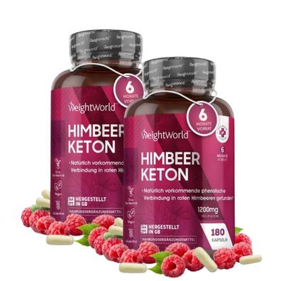 Pure Raspberry Ketones Kapseln - 6 Monate Vorrat - 1200mg Himbeer Pulver - 360 Vegan
