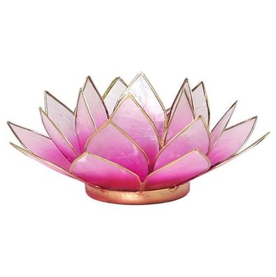Lotus Teelichthalter rosa/ weiß goldfarbig 13.5 cm