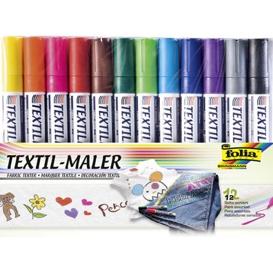 folia 581 - Textil-Maler, 12er farbig sortiert, lichtbeständig und wasserfest