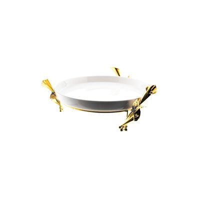 Seviertablett Dekoration Platten mit Ständer in Gold und Teller in Weiß aus Porzellan