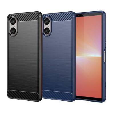 TPU Hülle für Sony Xperia 5 V Carbon Fiber Skin Brushed Schutzcover Soft Case