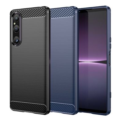 TPU Hülle für Sony Xperia 1 V Carbon Fiber Skin Brushed Schutzcover Soft Case