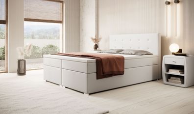 FURNIX AILYN Bett 140/200 cm mit einem Container ohne Matratze Eco Leder weiß