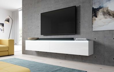 FURNIX TV Lowboard BARGO Schrank 180 cm modern ohne LED Weiß matt-Glanz Weiß