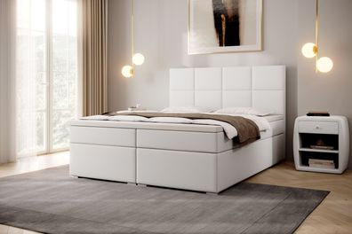FURNIX Malachit Bett 160/200 cm mit einem Container ohne Matratze Eco-Leder weiß
