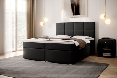 FURNIX Malachit Bett 160/200 cm mit einem Container ohne Matratze Eco-Leder schwarz